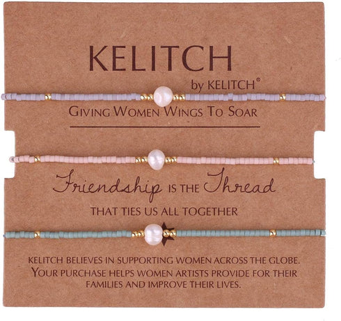 KELITCH Women Friendship Bracelets Miyuki Beads Strand Bracelets Handmade Fashion 3 Pcs Pearl Bracelets Bangles...
