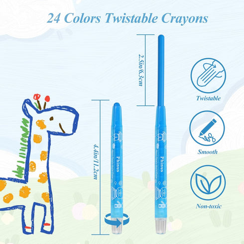 Phinus 24 Colors Twistable Crayons, Washable Twist Crayons, Smooth Texture Crayons for Kids, Easy To Clean Kids Crayons for Coloring, DIY Craft Pr...