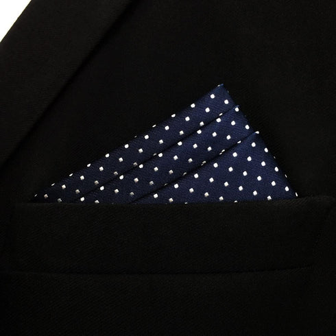 S&W SHLAX&WING Men Tie Necktie Dark Blue Navy Dot Extra Long Matching Pocket Square...