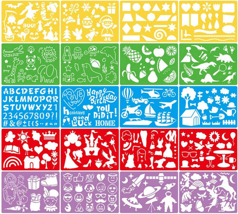 DIYASY 20 Pcs Drawing Stencils Set for Kids,Large Plastic Stencil Kit 300+ Patterns Drawing Templates for Girls & Boys Gift...