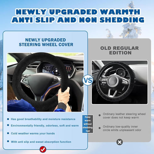 Long Microfiber Plush Steering Wheel Covers for Tesla, Elasticity Fashion Fluffy Protector Winter Warm Faux 15 Inch furry pretty Car Decoration fo...
