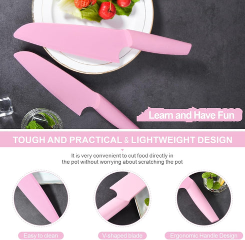 Nylon Knife for Nonstick Pans, 2 pcs Kitchen Knife Safe for Kids, Nonstick Knife Resistant to high temperatures up to 460 degrees Fahrenheit, Pink...