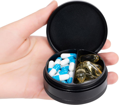 2 Compartment Metal Pill Box - Waterproof Aluminium Travel Pill Case Daily Purse Pocket Medicine Container, Portable Pill Organizer Holder for Med...