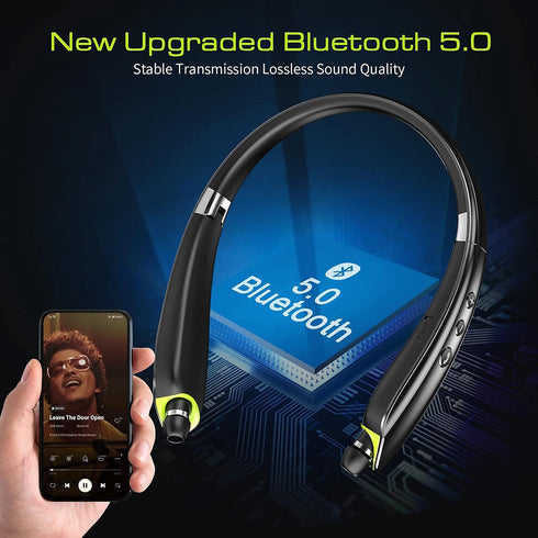 Bluetooth Headset, 2024 Upgraded Neckband Bluetooth Headphones with Retractable Earbuds, Noise Cancelling Stereo Earphones with Mic, Foldable Wire...