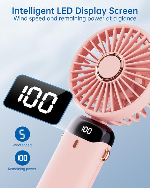 2Pack Portable Handheld Fan, 4000mAh Rechargeable Personal Fan with 5 Speeds, Hand Held/Desk/Neck Fan 3 in 1 Mini Fan with Base, LED Display Folda...