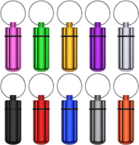 Small Portable Pill Case with Keychain(10 Pack), Urekt Waterproof Aluminum Pill Organizer Metal Mini Box Pocket Drug Storage Container for Outdoor...
