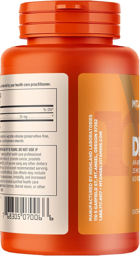 Mt. Angel Vitamins - Pure DHEA 25mg - DHEA Supplement for Men + Women - Supplement to Help Support Healthy Aging, Muscle Integrity, Energy + Hormo...