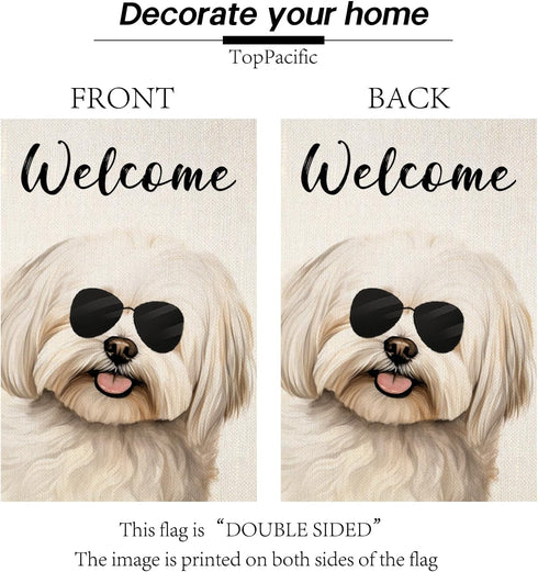 Welcome Maltese with Sunglasses Garden Flag Small Vertical Double Sided Decorative House Yard Decor Flag for Outdoor Decoration 12x18 inch(6047)...