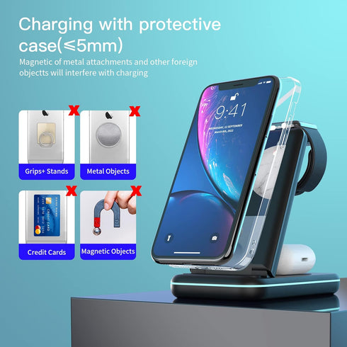 MSTJRY Wireless Charging Station, 3 in 1 Wireless Fast Charger Stand for iPhone 15/14/13/12/11/Pro/Max/XS/XR/X/8/Plus, for Apple Watch Ultra 8/7/6...