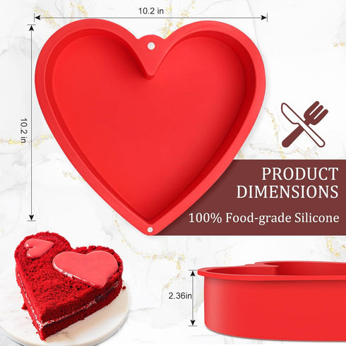 Heart Shaped Cake Pans 10 Inch 2pcs,Nonstick Silicone Heart Cake Mold,Reusable Baking Tins Brownie Pans,Heart Cake Pan Set for Valentine's Day(Red...
