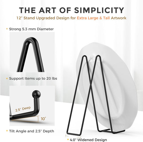 TR-LIFE 3 Pack 12 Inch Plate Stands for Display - Large, Metal Picture Frame Holder Stand + Easels for Decorative Platter, Book, Plaque, Photo, Ta...