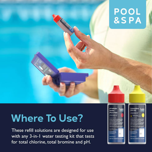 Lupo 3-in-1 Water Test Kit Refill Solutions for Swimming Pools & Spas | Water Chemical Test Kit for pH, Chlorine and Bromine (Refill Bottles ONLY)...