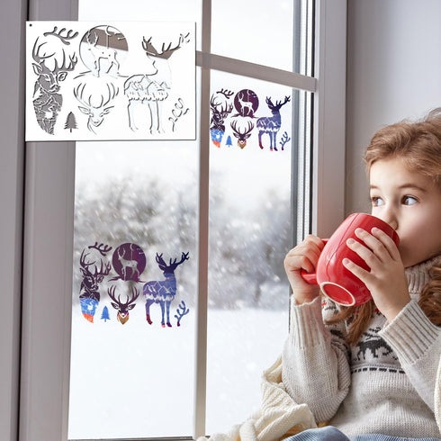 6pcs Mountain Stencils for Painting on Wood, Reusable Wood Burning Stencils Pine Tree Wildlife Deer Template Forest Pattern Stencils for Wall Draw...