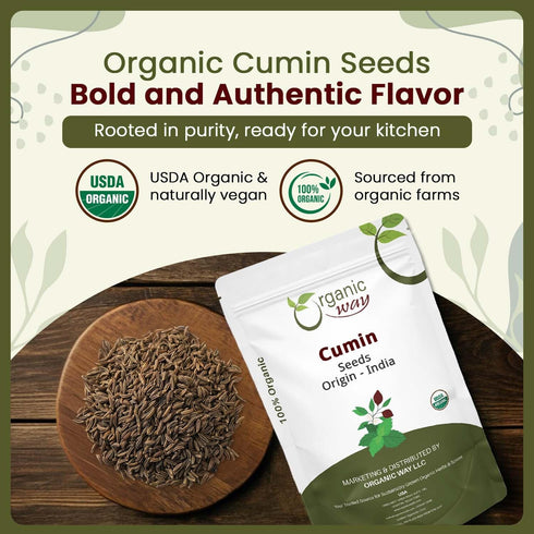 Organic Way Premium Cumin/Jeera Seeds Whole (Cuminum cyminum) - Adds Flavour & Aroma | Organic & Kosher Certified | Raw, Vegan, Non GMO & Gluten F...