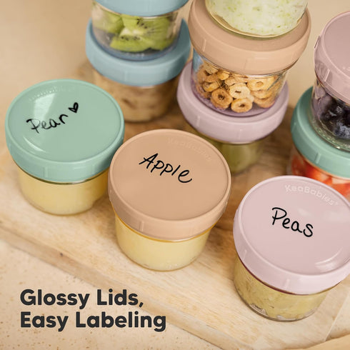 KeaBabies 12pk 4oz Glass Baby Food Containers - Leak-Proof, Microwavable Small Baby Glass Jars with Lids, Baby Food Storage Containers, Baby Snack...