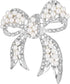 Nicole Miller Silver White Round Pearls Ribbon Clear Rhinestones Brooches and Pins...