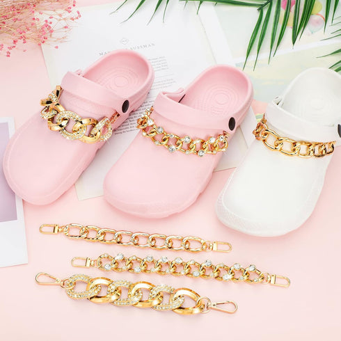 Jexine 6 Pieces Gold Shoe Chain Crystal Bling Shoe Charms DIY Chains Shiny Twist Clog Sandals Charm Chains Shoe Decoration Charms Accessories for ...