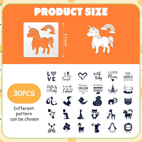 30 Pack Cute Baby Shower Stencils for Onesie Decorating Kit, Reusable Animal Themed Templates Shirt Fabric Stencils for Boy Girl Bodysuit Bibs Bag...