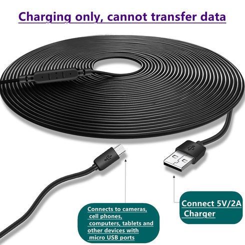 50-Foot(15M) Power Extension Cable, Compatible with Wyze Cam/Wyze Cam Pan, Yi Camera, NestCam Indoor, Blink XT Camera, Netvue Cam, USB to Micro US...