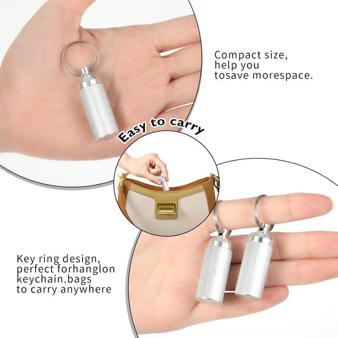 2 Pcs Small Pocket Pill Case Keychain, Waterproof Keychain Pill Holder Titanium Mini Pill Container Case Compact Portable Secure Pill Box for Outd...