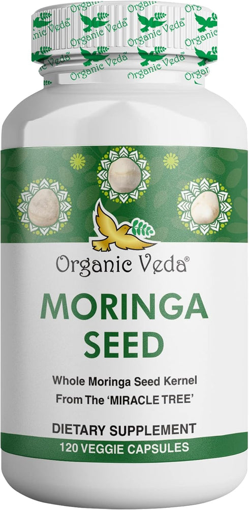 Organic Veda Moringa Seed Capsules, 1000mg - 100% Natural Moringa Seed Powder with Nutrients, Antioxidants, Vitamins, Minerals & Enzymes - Glowing...