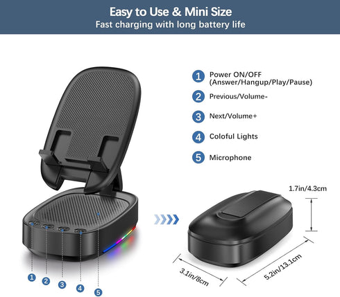 Cell Phone Stand with Wireless Bluetooth Speaker, Unique Gifts for Men/Women, Adjustable Phone Holder with 5 Colorful LED Modes, Anti-Slip Base HD...
