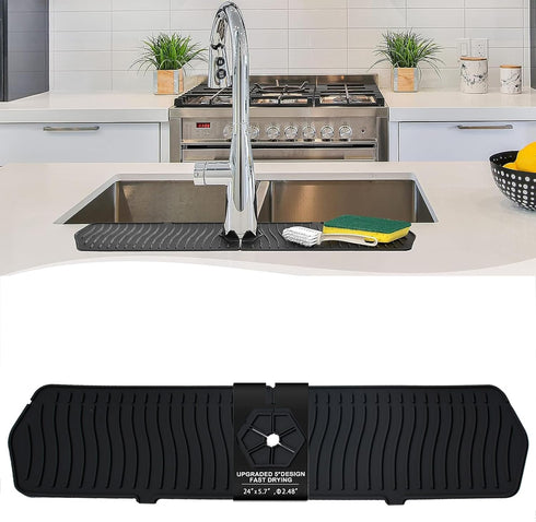 Kitchen Faucet Sink Splash Guard, 24" x 5.6'' Upgrade Silicone Faucet Water Catcher Mat, Sink Draining Pad Behind Faucet, Rubber Drying Mat for Co...