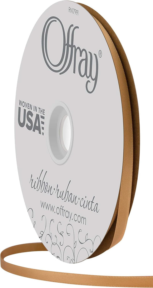 Offray 1/4" Wide Double Face Satin Ribbon, 100 Yards, Old Gold Yellow...