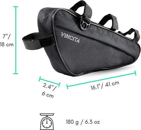 Vincita Bike Frame Bag - Black Bicycle Triangle Storage Bag with Shoulder Strap Under Top Tube for Road Bike Mountain Bike Cycling and Big Zipper ...