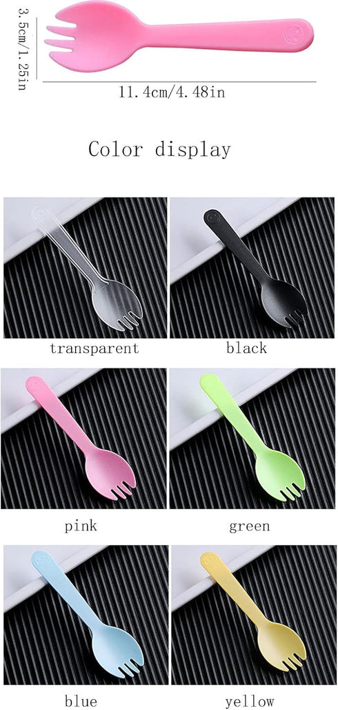 100 Pack 2 in 1 Disposable Sporks Ice Cream Scoop MINI Plastic Forks Spoons Cake Dessert Spoon Salad Serving Scoops for Home Use Picnics Birthday ...