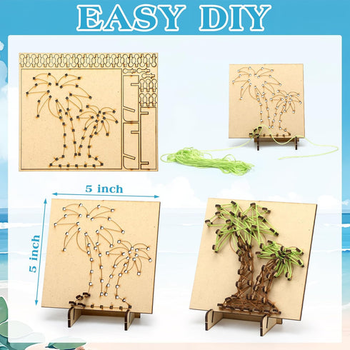 Janlaugh Set of 4 Summer String Art Kit Palm Trees Cactus Sunflowers Pineapple String Art Craft Wood Box Sign Make Your Own String Art Board with ...