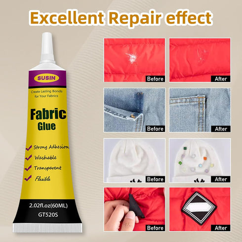 Clear Fabric Glue for Clothing Permanent - 2Packs Washable Cloth Glue for Fabric...