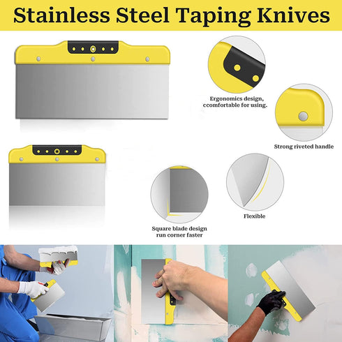 Drywall Taping Knife Set, Stainless Steel Putty Knives Scraper with Tapered Blade for Wall Decoration Hand Tools(8",12")...