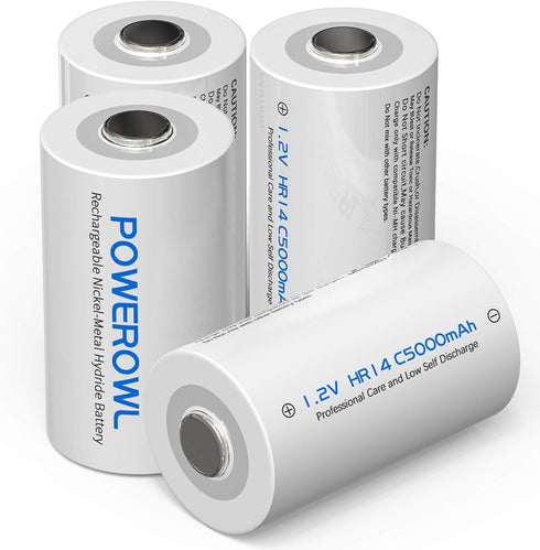 POWEROWL Rechargeable C Batteries Nickle Metal Hydride 5000mah Low Self Discharge NiMH C-Cell Battery (4 Pack)...