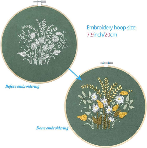 KISSBUTY Full Range of Embroidery Starter Kit with Pattern, Cross Stitch Kit Including Embroidery Fabric with Floral Pattern, Bamboo Embroidery Ho...