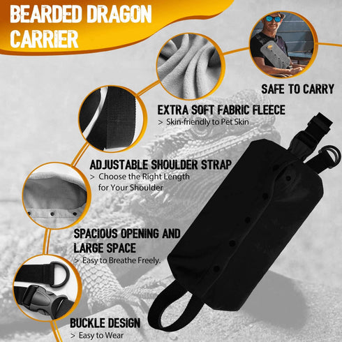 Adjustable Lizard Leather Leash Harness and Bearded Dragon Carrier Sling, Reptile Small Pet Training Leashes and Beardie Snuggle Sling Bag for Out...