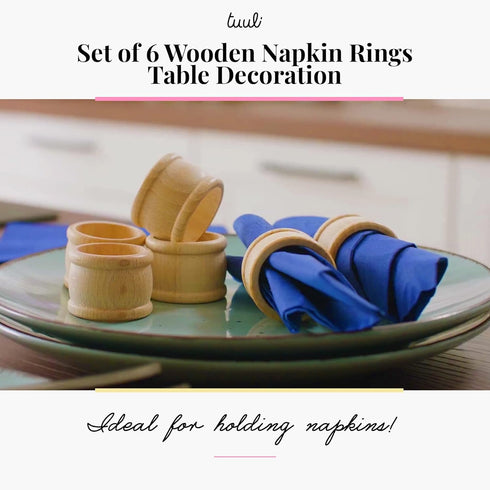tuuli Kitchen – Wooden Napkin Rings, 6-Piece Napkin Holders for Table Decoration, Wooden Ring Set for Cloth, Linen and Paper Table Napkins, 1.69 x...