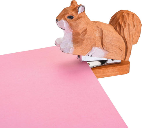 Yoption Wooden Animal Stapler, Squirrel Desktop Stitcher Handmade Wood Carving Statue Sculpture for Children School Office Stationery, includes 10...