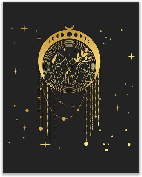 Occult Gold and Black Prints - Set of 6 (8x10) Glossy Wall Art Decor Alchemy - Witch -Third Eye - Planets...