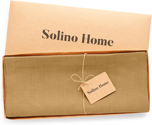 Solino Home Linen Table Runner 48 Inches - 100% Pure Linen Camel Table Runner 14 x 48 Inch Ideal for Dresser and Coffee Tables - Fall, Autumn, Tha...