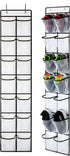 KEEPJOY Over The Door Shoe Organizer, Hanging Shoe Organizer with 4 Hooks, Shoe Holder with 14 Mesh Pockets Closet Door Shoe Storage Bag (White-2P...