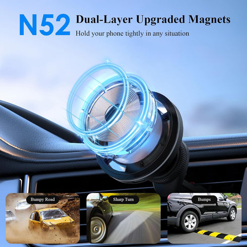 Magnetic Wireless Car Charger, Minthouz 15W Magsafe Car Mount Charger Fast Charging for iPhone 15/14/13/12 Series and Other Qi-Certified Phones wi...