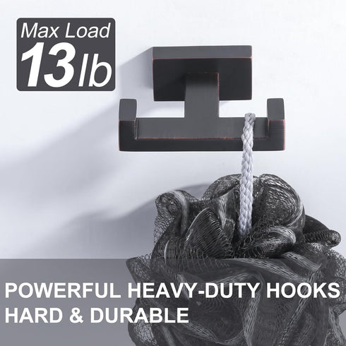 Bathroom Double Towel Hook Bronze Modern Oil Rubbed Bronze Tower Holder - Heavy Duty Coat Robe Hooks for Wall - Stainless Steel Shower Towel Hange...