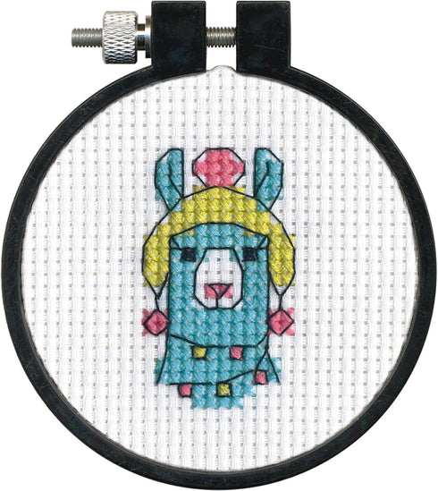 DIMENSIONS Colorful Llama Counted Cross Stitch Kit for Beginners, 11 Ct. White Aida Cloth, Finished Project 3" Diameter, Multicolor 5 Piece...