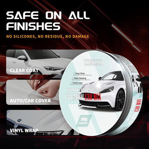 Car Wax for Light & Metallic Cars | White, Silver, Pearl | Anti-Yellowing Carnauba | 90° Water Beading & UV Shield...