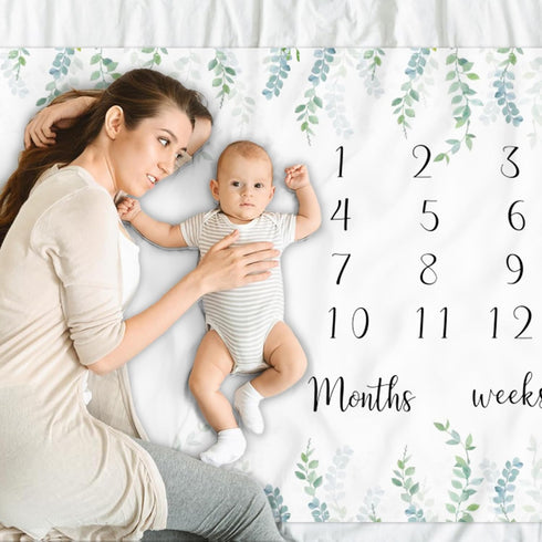 CSFOTO Baby Milestone Blanket 60''x40'' Eucalyptus Leaves Newborn Photography Props Blanket for Boy & Girl Personalized Shower Props Baby Age Blan...