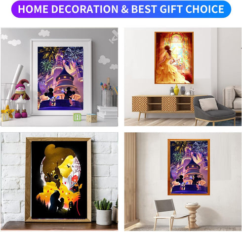 3 Packs 5D Diamond Painting Paint by Numbers Kits for Adult and Kids,Cartoon Princess Round Full Drill Crystal Rhinestone Embroidery Cross Stitch ...