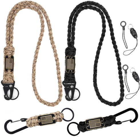 2/4PCS Heavy Duty Paracord Lanyard Keychain with USA Flag, Braided key lanyard for keys for men Long/Short Keychain...