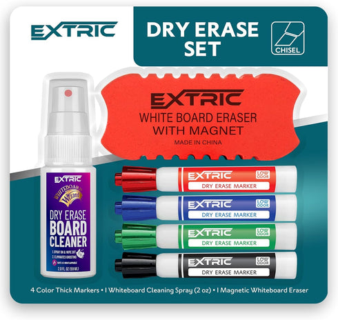 Dry Erase Markers Set, Chisel Tip Dry Erase Marker, Whiteboard Markers, Dry Erase Eraser and Whiteboard Cleaner, Dry Erase Markers with Eraser Bun...