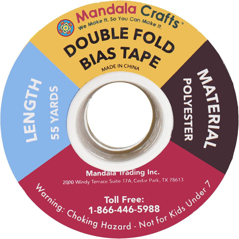 Mandala Crafts Double Fold Bias Tape for Sewing - 55 Yds Black Bias Tape Double Fold 1/2 Inch Hem Quilt Binding Black Seam Binding Tape - Fabric P...